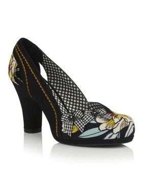 Ruby Shoo Livia Floral Black Yellow Platform Court Heels Size 8
